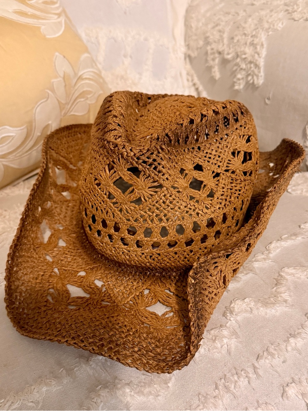🐄 Fluffy Sense Crochet Cowboy Hat Brown Coastal Cowgirl Boho Festival Packable - Picture 6 of 16